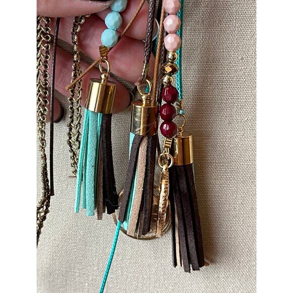 Fashion Jewelry Green Beading Gold Metal Mix Long Necklace NWT - Picture 4 of 6